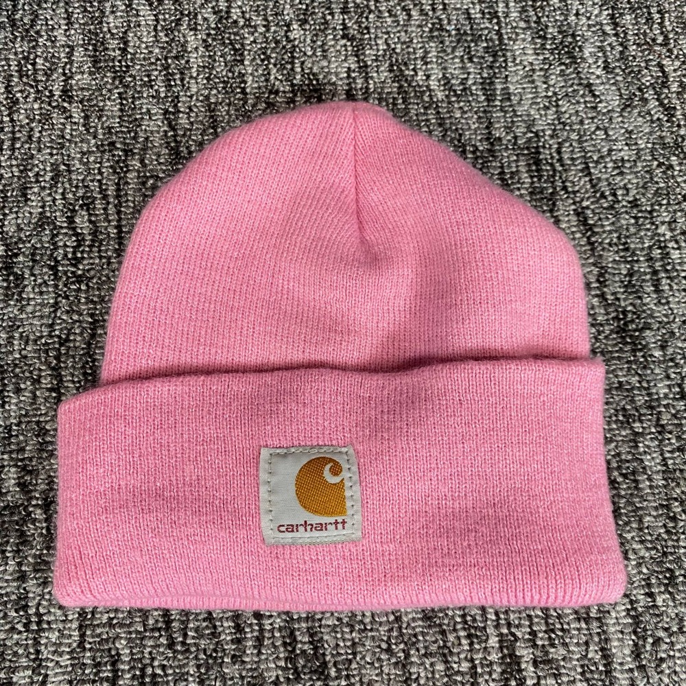 Carhartt Beanie Kids One Size Pink Knit Logo Cuff Winter Hat
